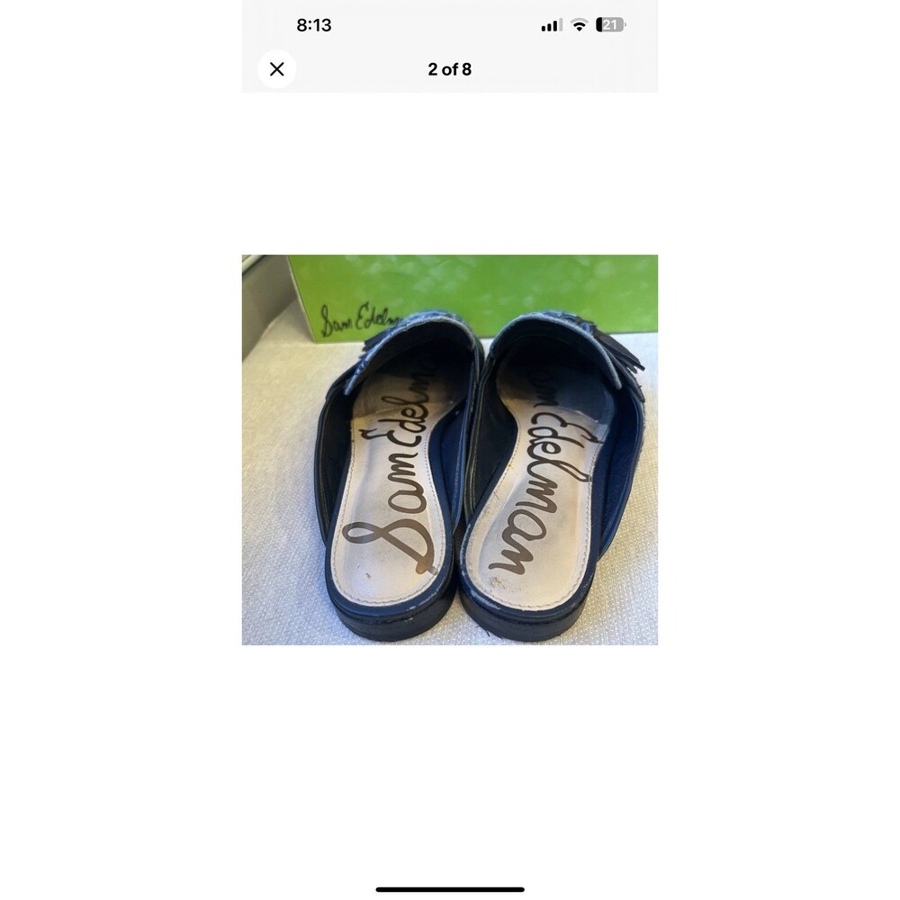 Sam Edelman Leather Paris Jacquard Blue Floral  Mules Size 8.5 - Picture 3 of 8